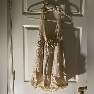 Urban outfitter mini sun dress tan and white stripes slip underneath